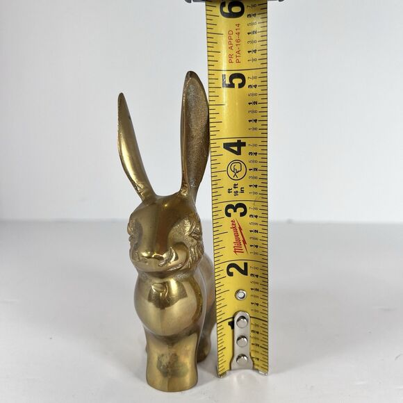 Vintage Solid Brass Rabbit Paperweight Bunny Figurine Whimsical Bookcase Decor - Picture 5 of 9